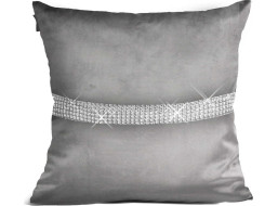 Povlak na polštář CLARE VELVET se zirkony 45x45 cm - šedý