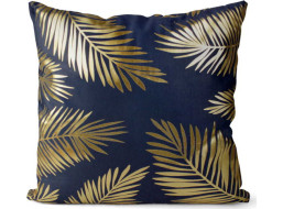 Povlak na polštář GOLDEN STYLE VELVET 40x40 cm - Palmové listy - tmavě modrý/zlatý
