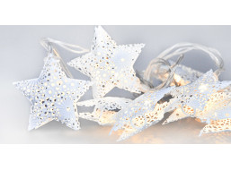 LED řetěz vánoční hvězdy, kovové, bílé, 10LED