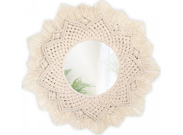 Kulaté zrcadlo s tkaným rámem BOHO 60 cm - bílé