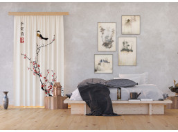 Designový závěs - Japonská sakura s ptáčkem - 140x245 cm