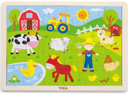 VIGA Dřevěné puzzle Farma 24 dílků