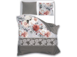 Saténové povlečení PURE SATEEN - šedé/květy - 160x200 cm