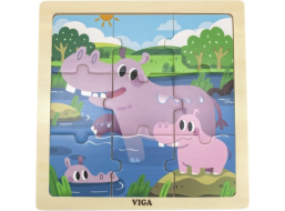 VIGA Dřevěné puzzle Hrošíci, 9 dílků