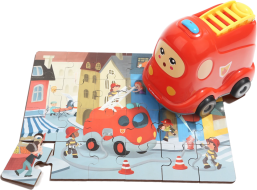 TOP BRIGHT Dřevěné puzzle s hračkou: Hasičské auto 24 dílků