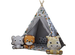 Dětský stan TEEPEE (TÝPÍ) ANIMALS s doplňky - JUNGLE - šedý
