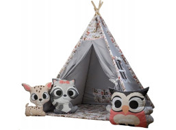 Dětský stan TEEPEE (TÝPÍ) ANIMALS s doplňky - LES - šedý