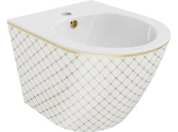 Závěsný bidet MEXEN LENA 48 cm - bílý/zlatý vzorovaný, 35224809