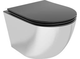 Závěsné WC MEXEN LENA RIMLESS - černé/stříbrné + Duroplast sedátko slim, 30224074
