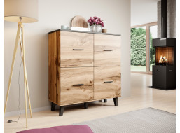 Komoda LEILA 4D - 110x119x45 cm - dub wotan/černá