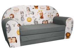 Dětská rozkládací MINI pohovka Nebeská znamení - šedá/bílá