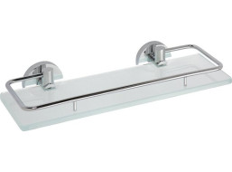 Sapho X-ROUND E skleněná polička s výklopnou hrazdou 300x130mm, mléčné sklo, chrom XR607
