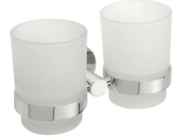 Sapho X-ROUND dvojitý držák skleniček, mléčné sklo, chrom XR902