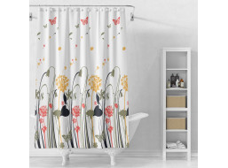 Aqualine Sprchový závěs 180x180cm, vinyl, bílá, barevné kytky ZV038