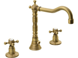 Sapho ANTEA tříprvková umyvadlová baterie s retro hubicí, s výpustí, bronz 3226
