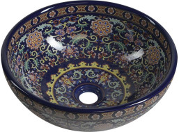 Sapho PRIORI keramické umyvadlo na desku, Ø 41 cm, fialová s ornamenty PI022