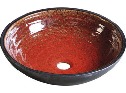 Sapho ATTILA keramické umyvadlo, průměr 43cm, tomatová červeň/petrolejová DK007