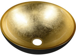 Sapho MURANO BLACK-GOLD skleněné umyvadlo na desku, průměr 40cm, černá/zlatá AL5318-77