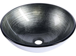 Sapho DAMAR skleněné umyvadlo na desku Ø 42 cm, tmavě šedá/stříbrná 2501-20