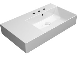 GSI KUBE X keramické umyvadlo 80x47cm, s odkládací plochou vlevo, broušená spodní hrana, 3 otvory, bílá ExtraGlaze 94579311