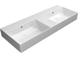 GSI KUBE X keramické dvojumyvadlo 120x47cm, broušená spodní hrana, bez otvoru, bílá ExtraGlaze 94259011