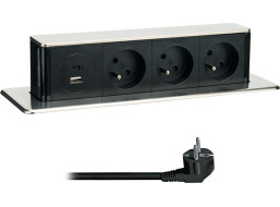 Solight 3z + USB A+C výsuvný blok zásuvek, 2m, nerez ocel