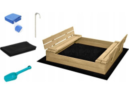 SAND TROPIC Dřevěné pískoviště s lavičkami a příslušenstvím 100x100 cm (přírodní)
