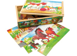 Bino Dřevěné puzzle v krabičce zvířátka