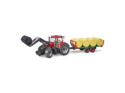 Bruder Traktor Case IH Optum 300 CVX s čelním nakladačem a přepravníkem na balíky