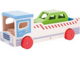Bigjigs Toys Dřevěné odtahové auto s osobním autem