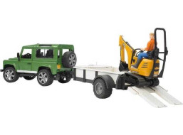 Bruder LAND ROVER + přepravník, mikrobagr JCB