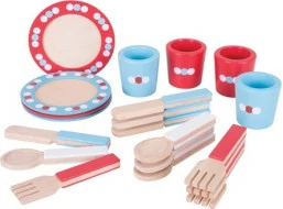 Bigjigs Toys Dřevěný jídelní servis s puntíky