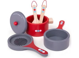 Bigjigs Toys Dřevěný set nádobí s puntíky