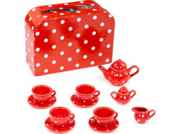 Bigjigs Toys Červený puntíkovaný čajový set