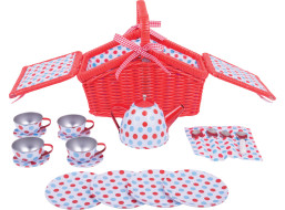 Bigjigs Toys Čajová puntíkovaná sada v piknikovém koši