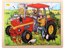 Bigjigs Toys Dřevěné puzzle traktor 24 dílků