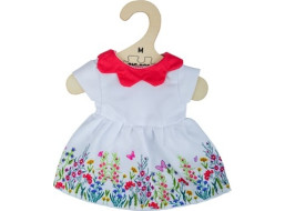 Bigjigs Toys Bílé květinové šaty s červeným límečkem pro panenku 34 cm
