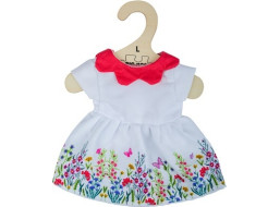 Bigjigs Toys Bílé květinové šaty s červeným límečkem pro panenku 38 cm