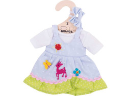 Bigjigs Toys Modré puntikované šaty s jelenem pro panenku 28 cm