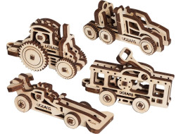 Ugears 3D dřevěné mechanické puzzle 4 mechanické přívěšky Vozidla