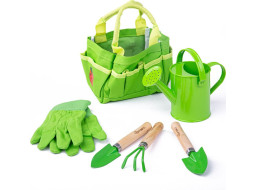 Bigjigs Toys Zahradní set nářadí v plátěné tašce zelený
