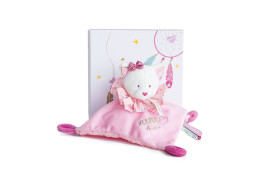 Doudou Dárková sada - plyšový muchláček růžová kočka 20 cm