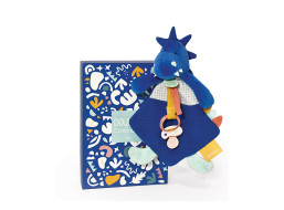 Doudou Dárková sada - Hračka s úchytem na dudlík dinosaurus modrý 23 cm