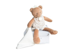 Doudou Dárková sada - plyšová hračka medvídek s dečkou 28 cm