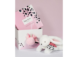 Doudou Dárková sada - Plyšový králíček s růžovou bambulkou 25 cm