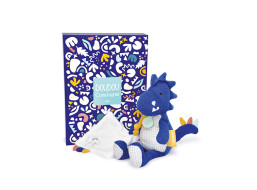 Doudou Dárková sada - Plyšový dinosaurus s dečkou 25 cm modrý