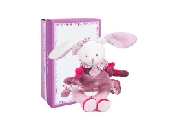 Doudou Dárková sada - Plyšové chrastítko králíček 19 cm
