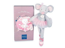Doudou Dárková sada - Plyšová hračka myška šedá balerína 30 cm