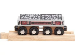 Bigjigs Rail Dlouhý vagónek s uhlím + 2 koleje