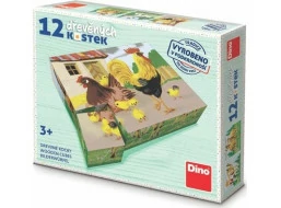 Dino Dřevěné obrázkové kostky Domáčí zvířátka retro 12 kostek